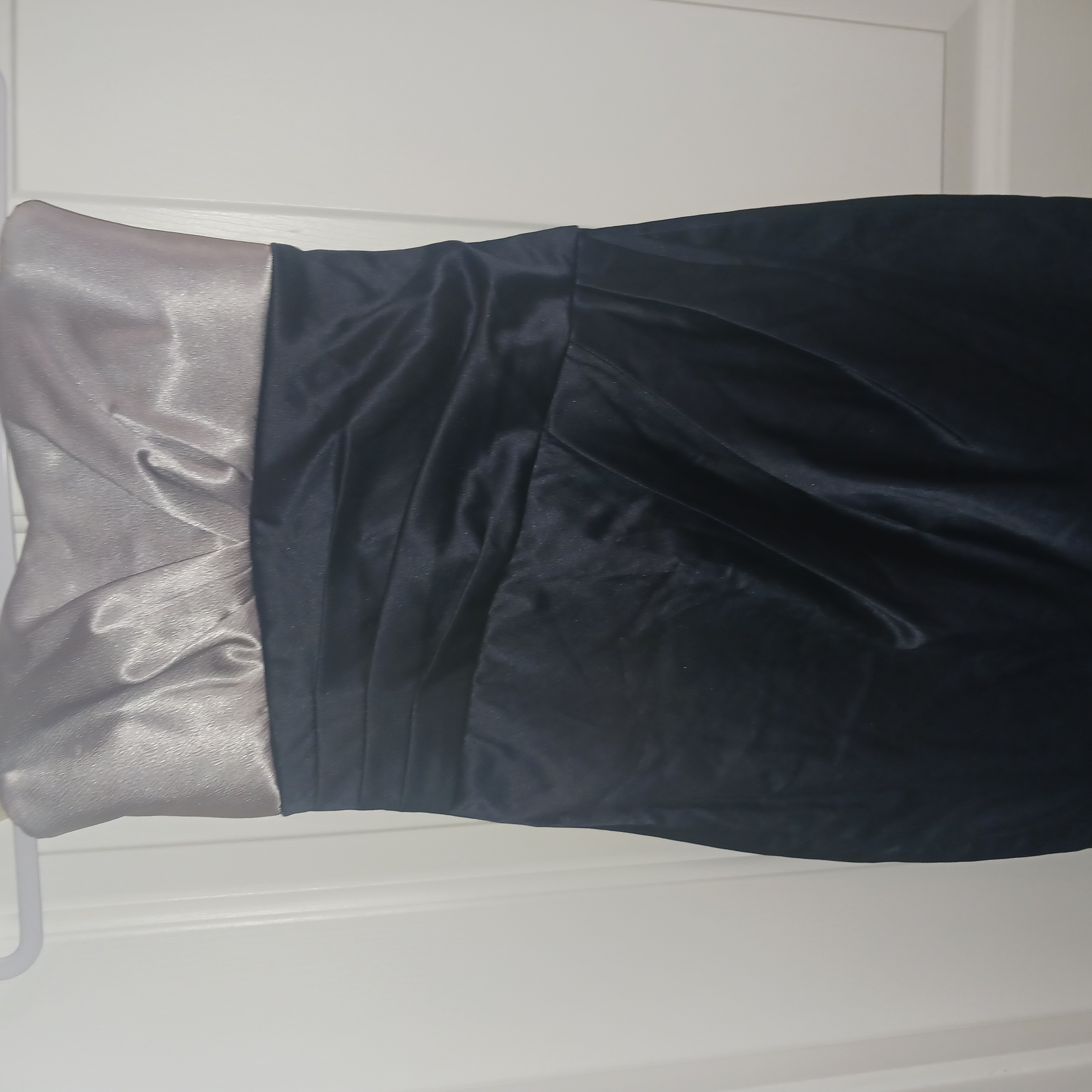 Sophisticated Silver And Black Strapless Sheath Dress